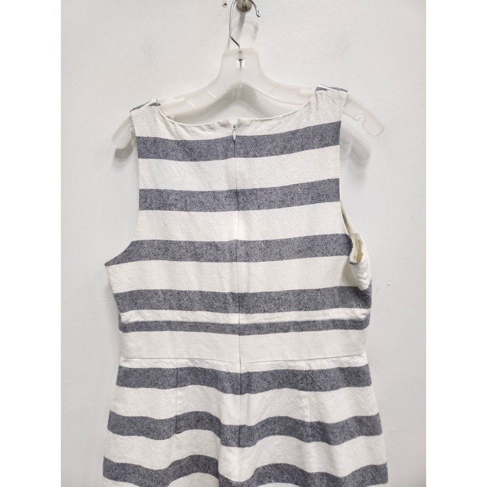 J. Crew Womens Linen Blend Dress Size 14 White Blue Striped Sleeveless Preppy - Picture 6 of 6